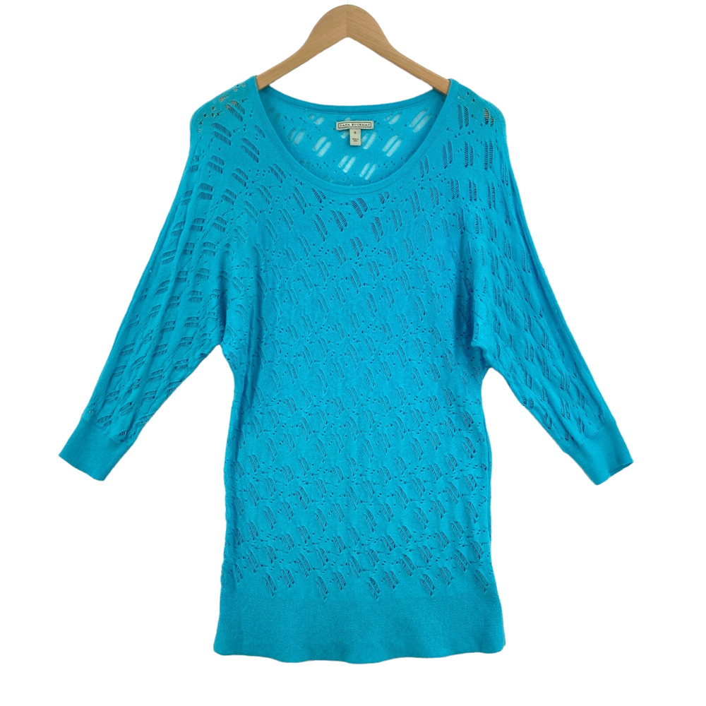 Dana Buchman Women's Blue Cotton Blend 3/4 Dolman Sleeve Tunic Sweater Small